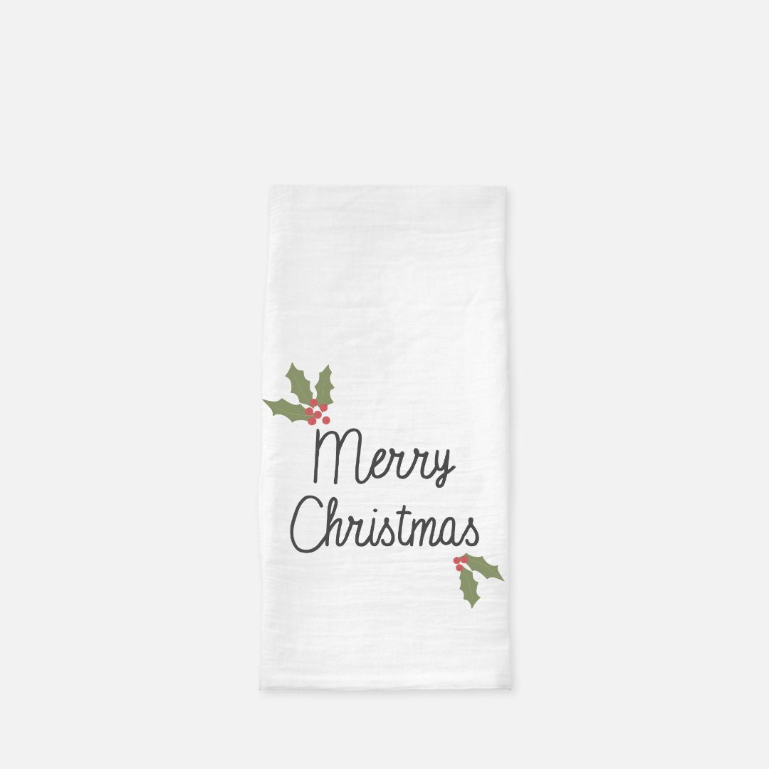 Holiday Tea Towel - Holly Merry Christmas