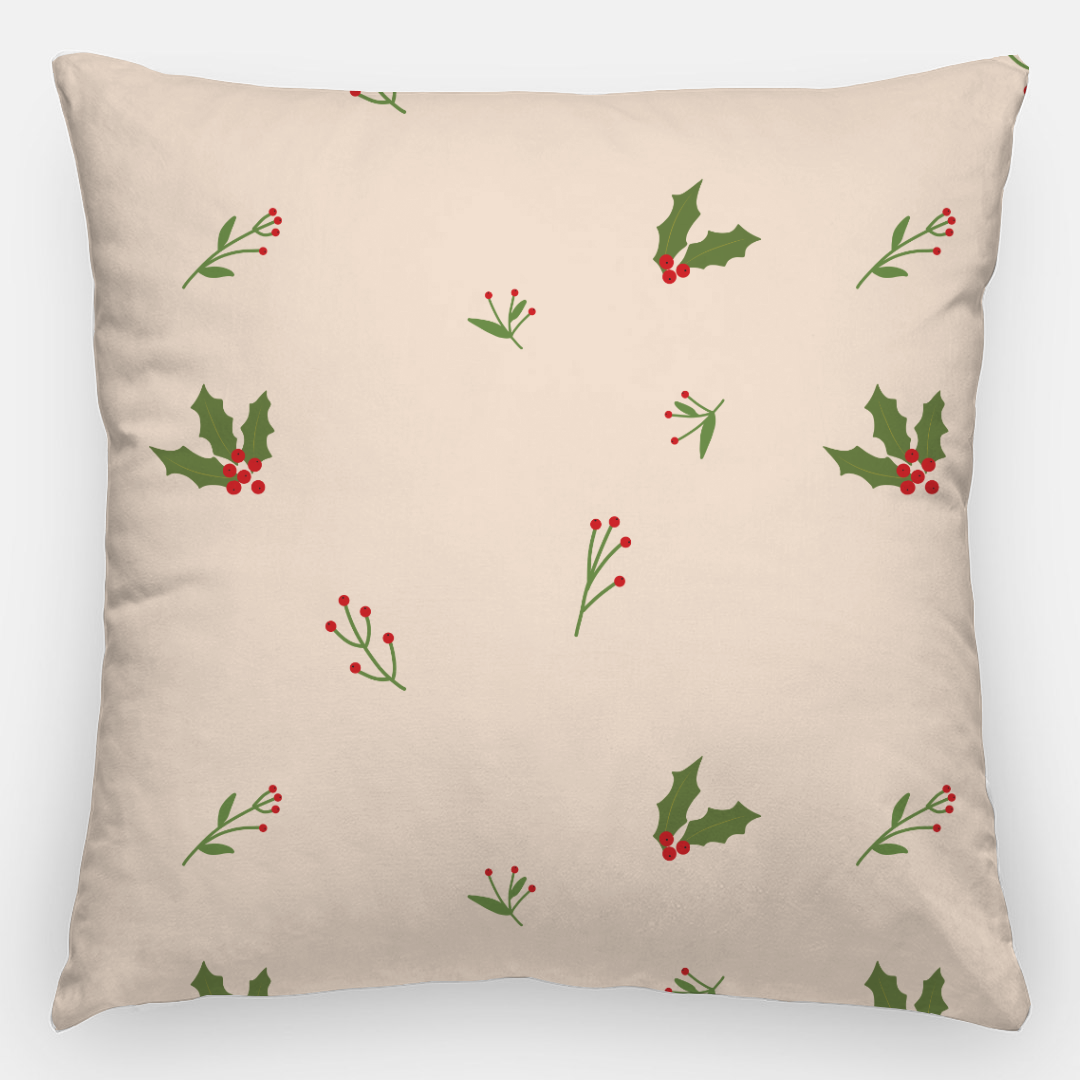 24x24 Beige Holiday Polyester Pillow - Holly