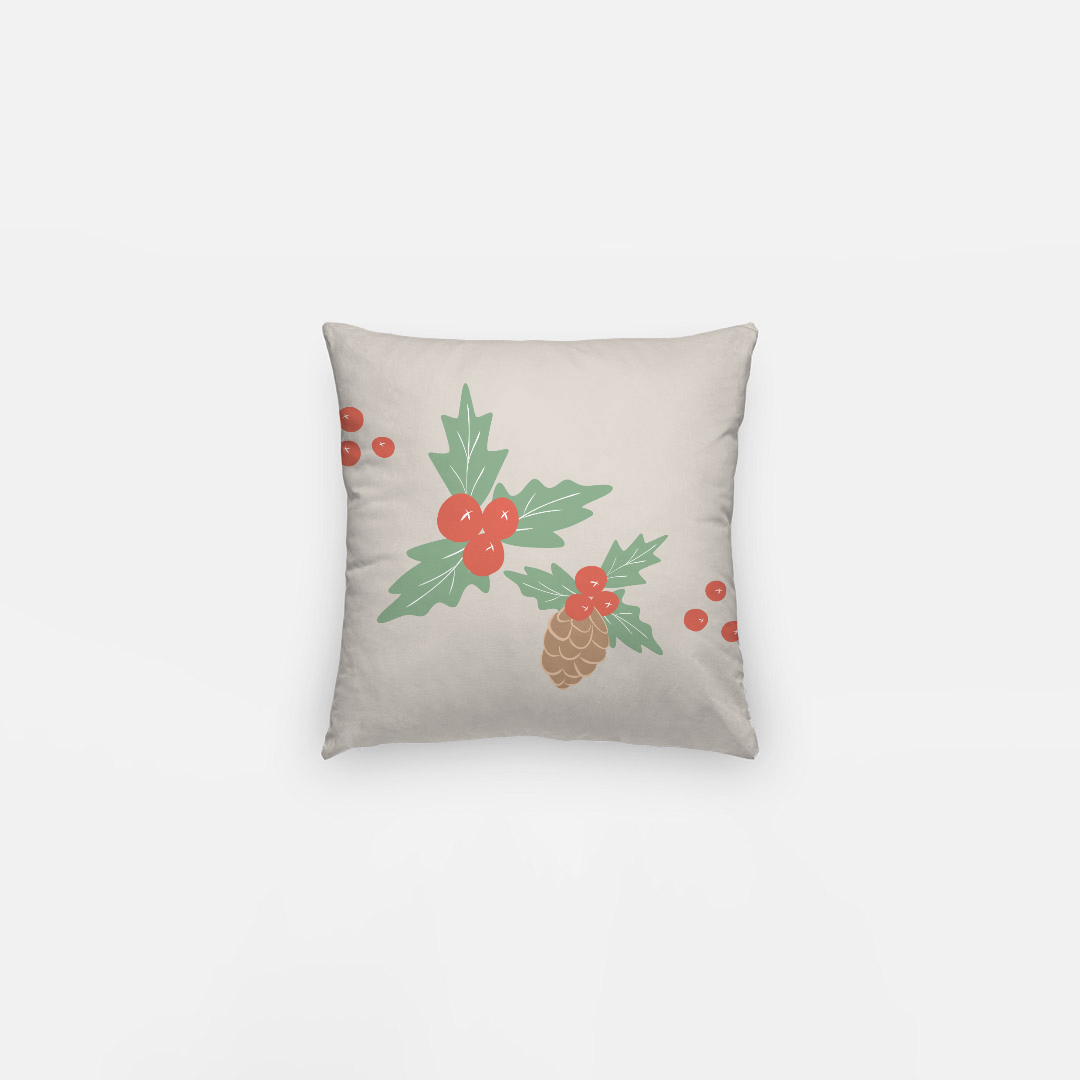10x10 Holiday Polyester Pillowcase - Pinecone & Holly