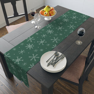 Green Holiday Table Runner - Snowflakes