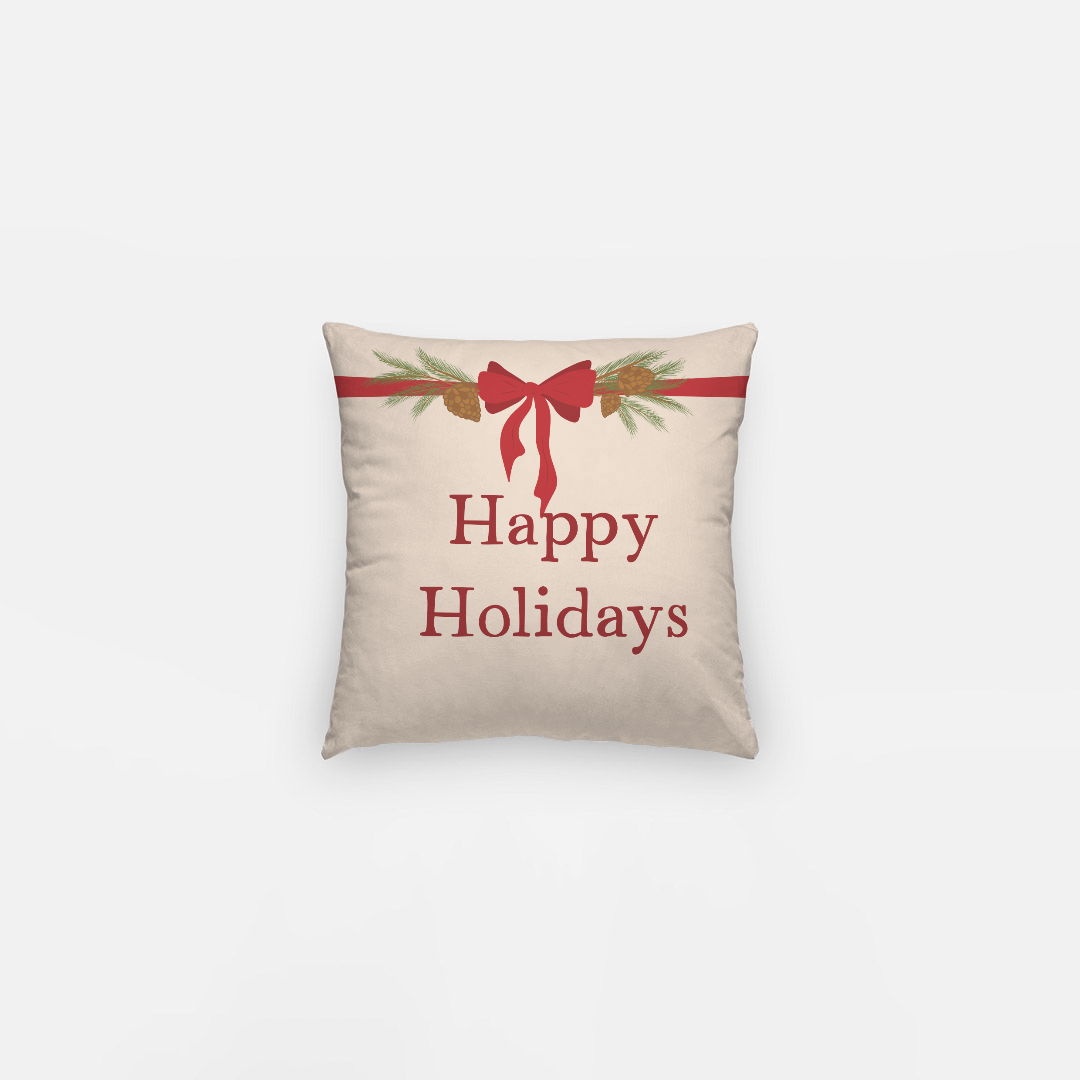 10x10 Holiday Polyester Pillowcase - Happy Holidays Bow