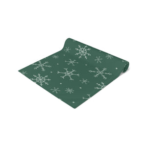 Green Holiday Table Runner - Snowflakes