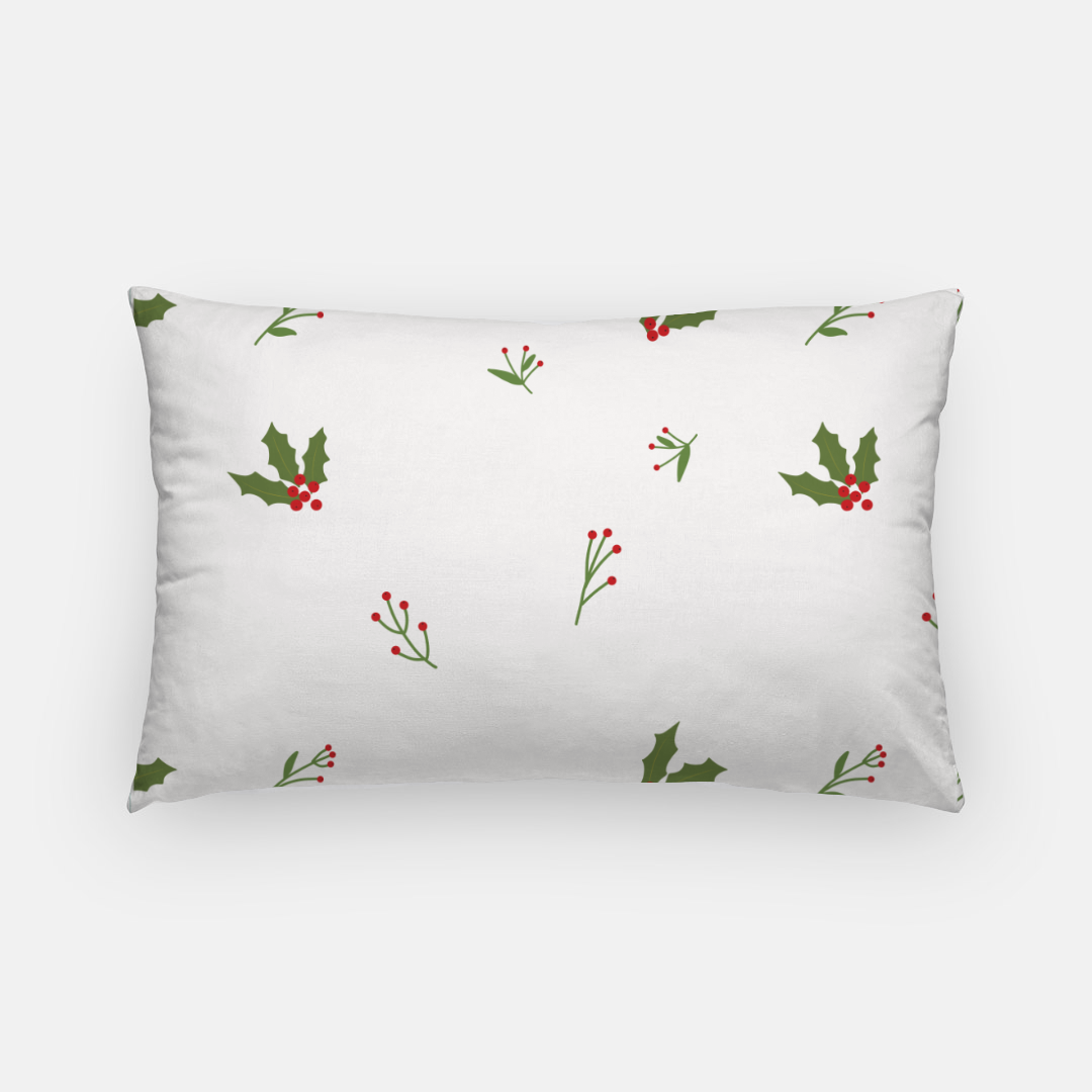 White Holiday Lumbar Pillowcase - Holly
