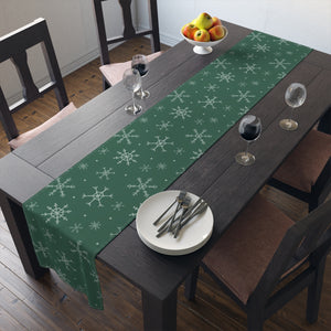 Green Holiday Table Runner - Snowflakes