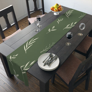 Green Holiday Table Runner - White Garland