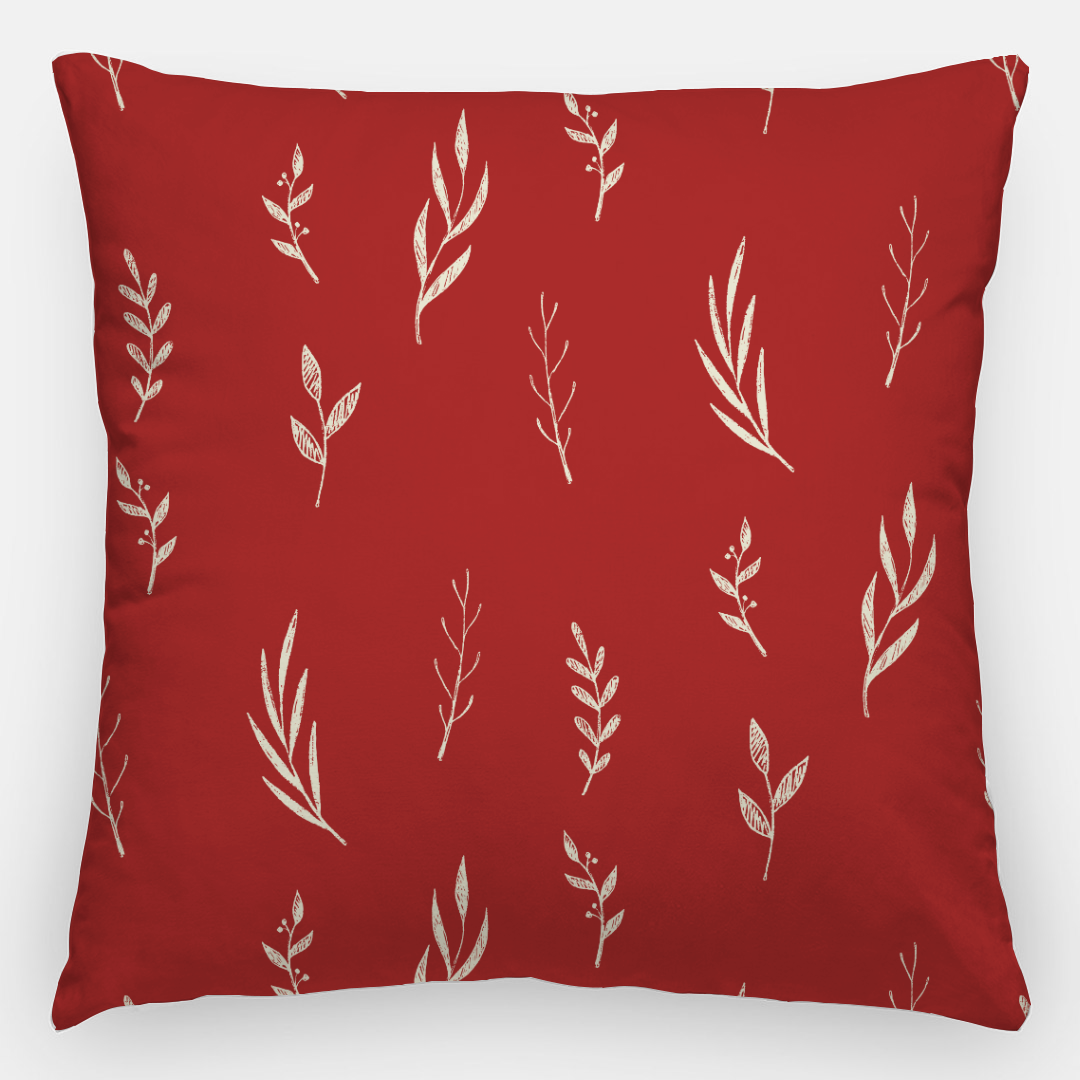 24x24 Red Holiday Polyester Pillowcase - White Garland