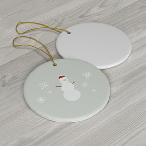 Ceramic Holiday Ornament - Snowman & Snowflakes