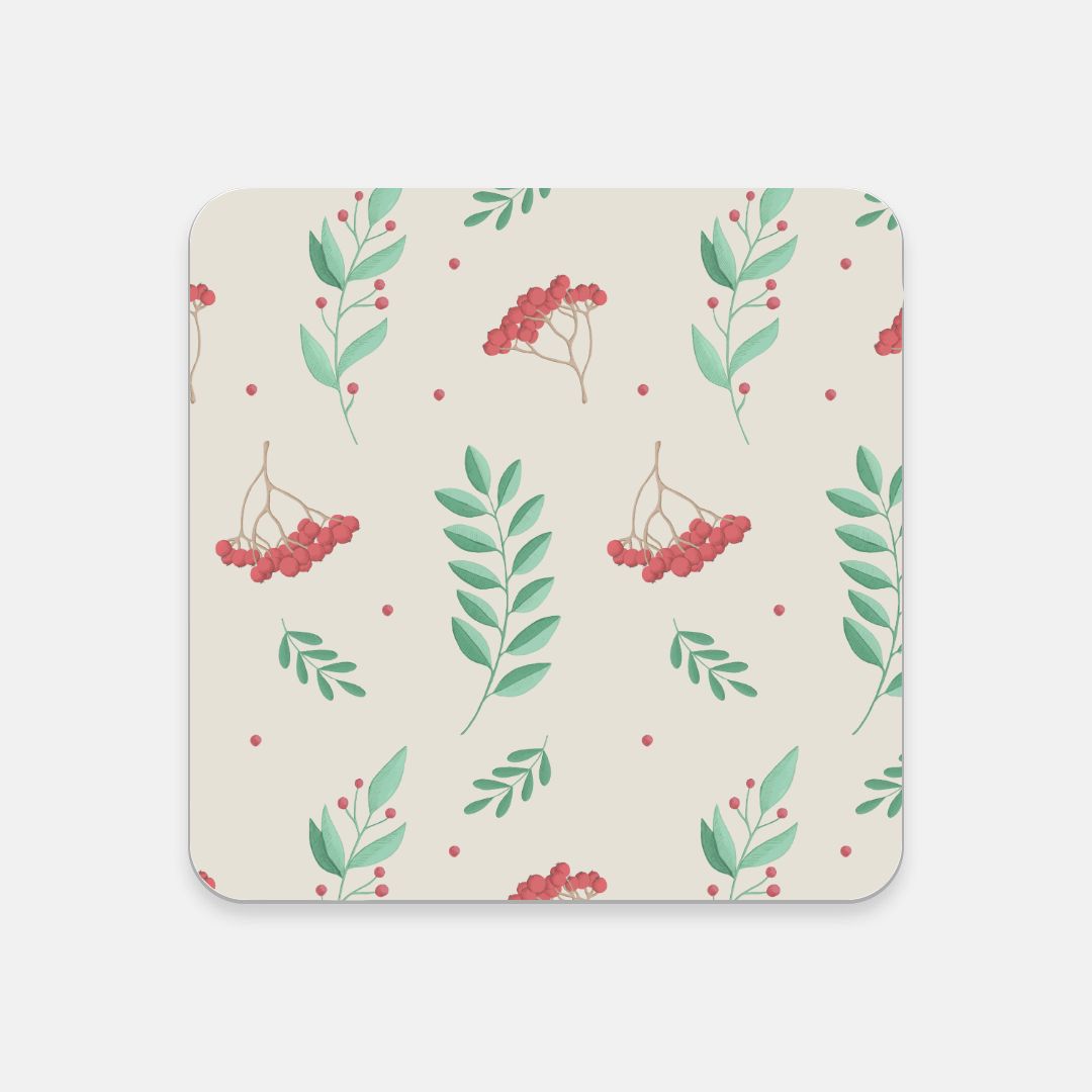Cork Back Coaster - Large Red & Green Holly