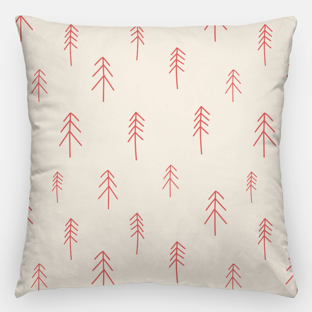 24x24 Holiday Polyester Pillowcase - Red Evergreen Trees