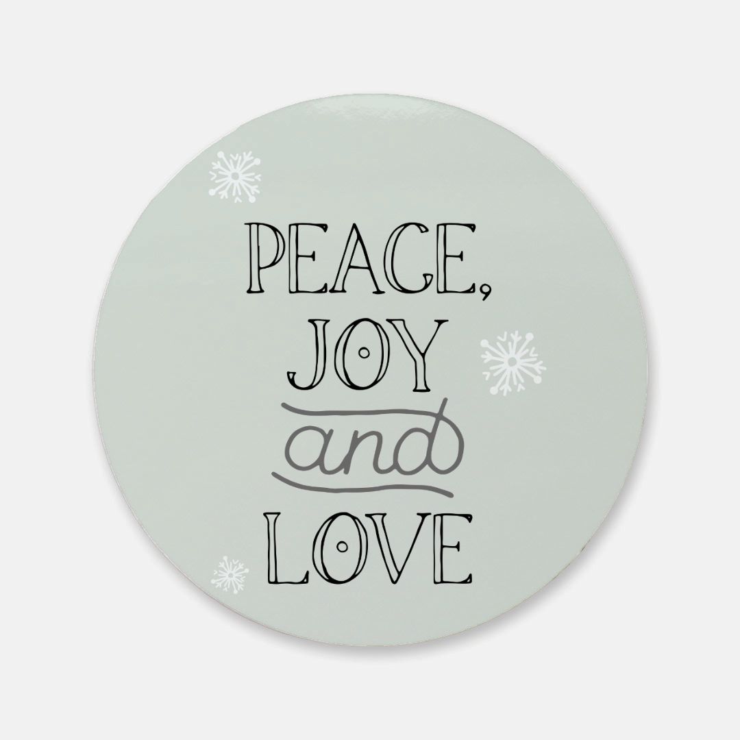 Round Cork Back Coaster - Peace, Joy & Love