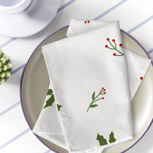 White Holiday Napkins - Holly