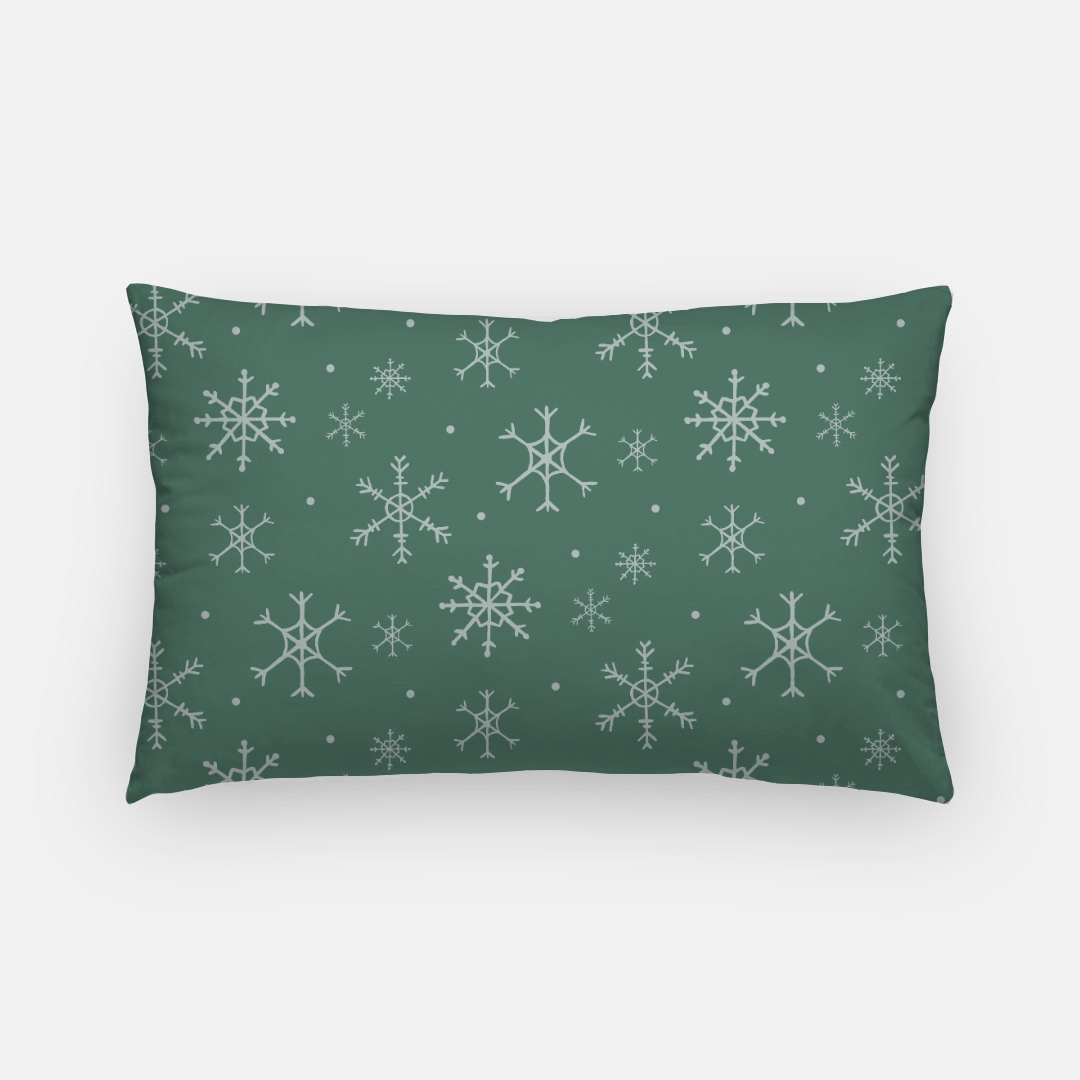Green Holiday Lumbar Pillowcase - Snowflakes