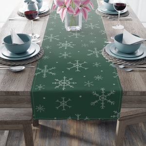 Green Holiday Table Runner - Snowflakes