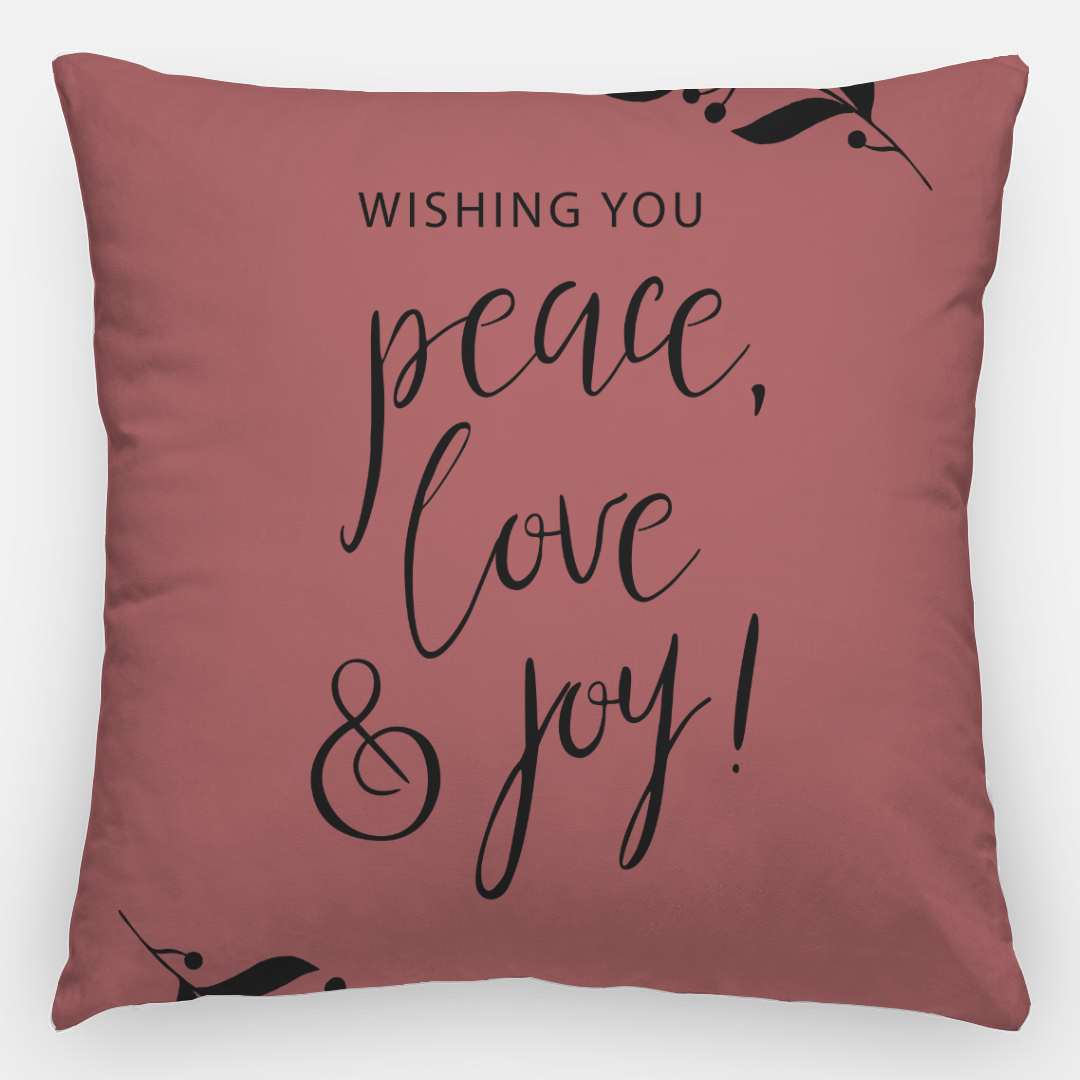 24x24 Holiday Polyester Pillowcase - Peace, Love & Joy