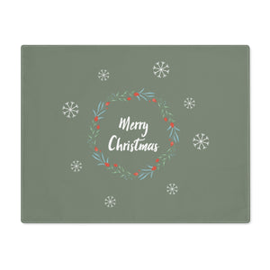 Holiday Table Placemat - Colorful Merry Christmas Wreath & Snowflakes