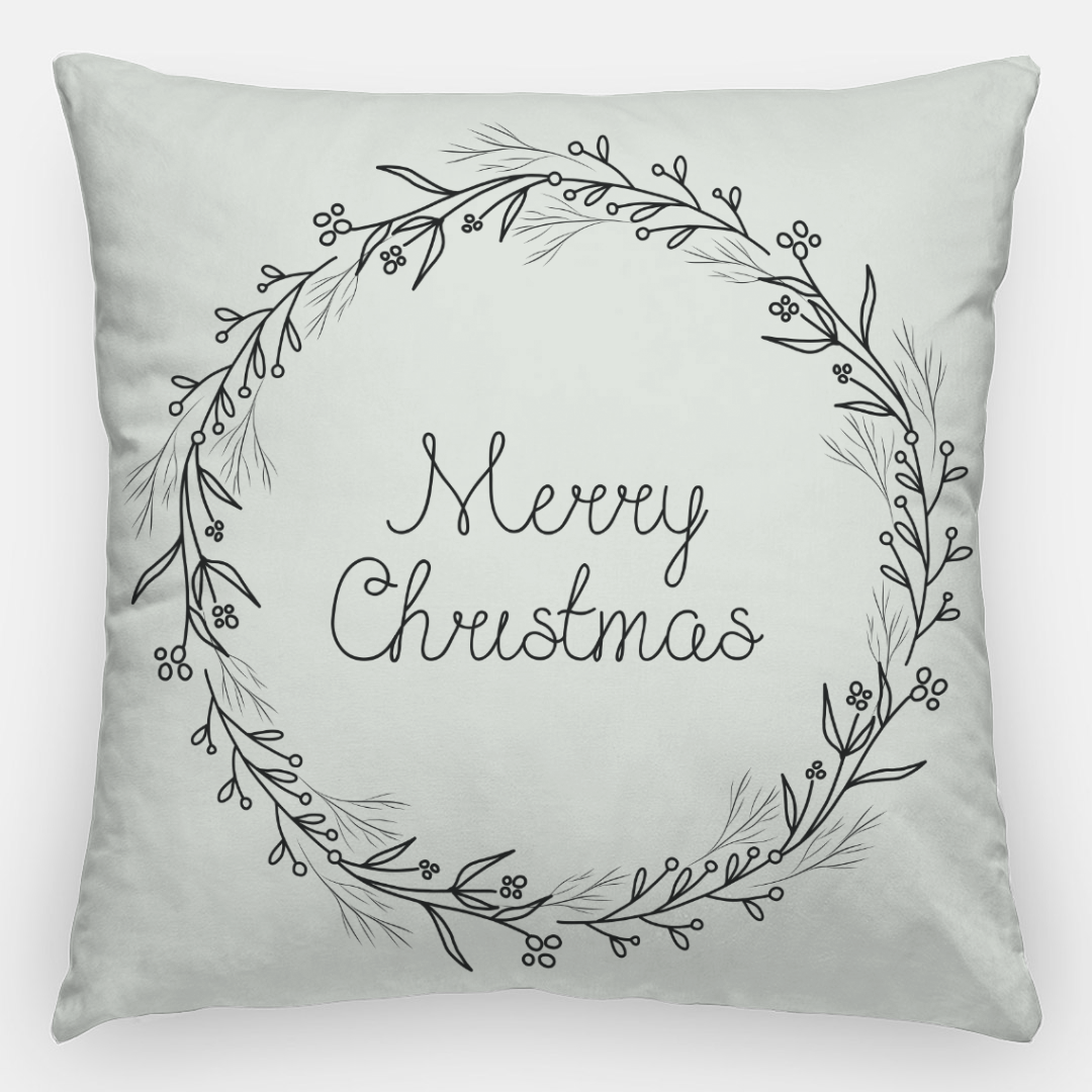 24x24 Holiday Polyester Pillowcase - Back Merry Christmas Wreath