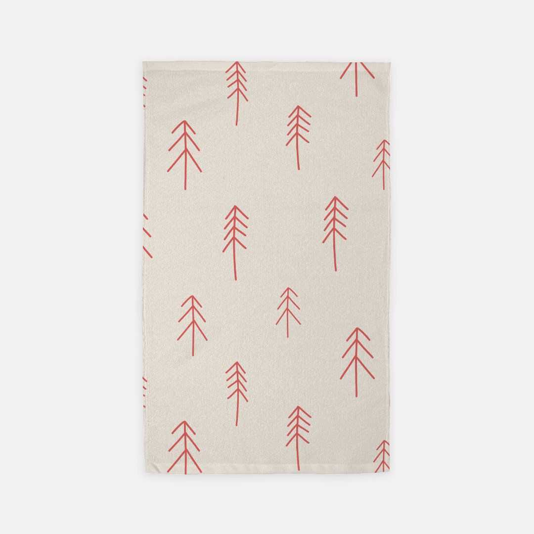 Holiday Hand Towel - Red Evergreen Trees