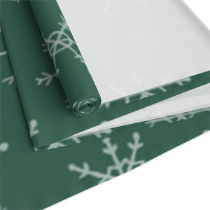 Green Holiday Table Runner - Snowflakes