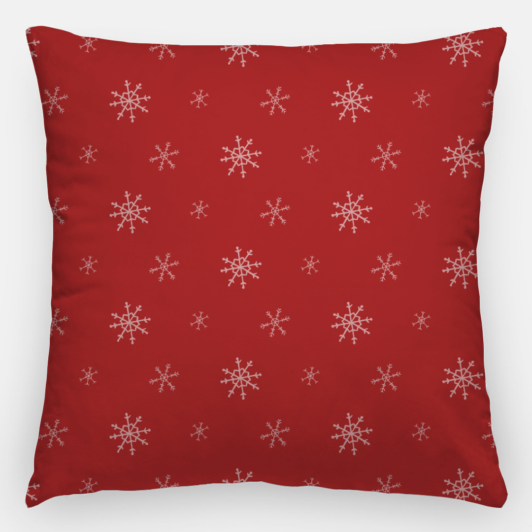 24x24 Red Holiday Polyester Pillowcase - Snowflakes