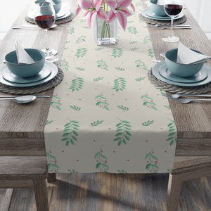 White Holiday Table Runner - Small/Large Evergreens