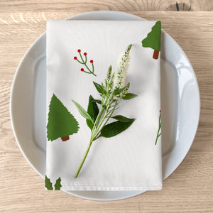 White Holiday Napkins - Evergreen Trees & Holly