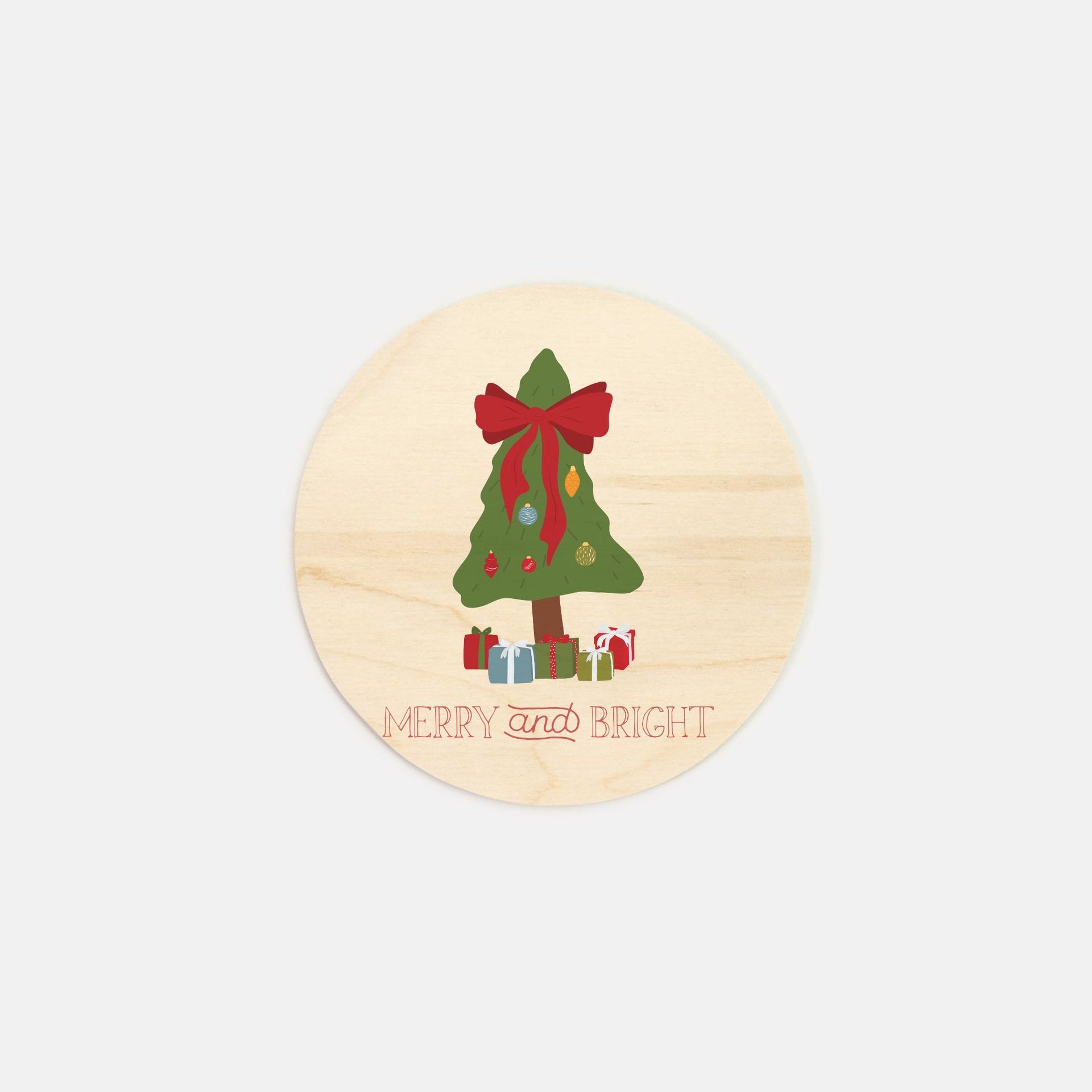 6" Round Wood Sign - Merry & Bright