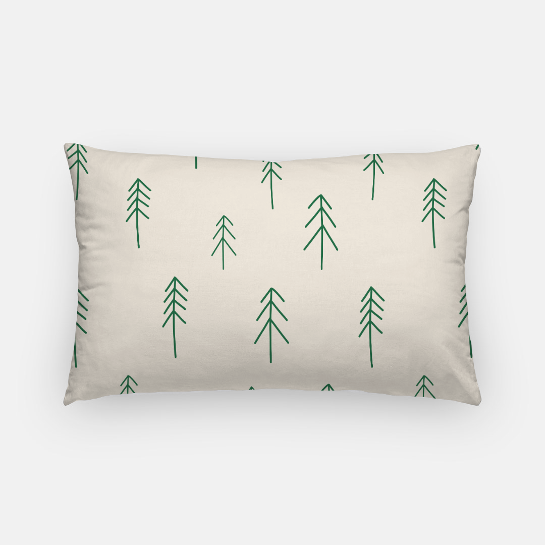 Beige Holiday Lumbar Pillowcase - Evergreens