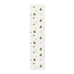 White Holiday Table Runner - Holly & Evergreen Trees