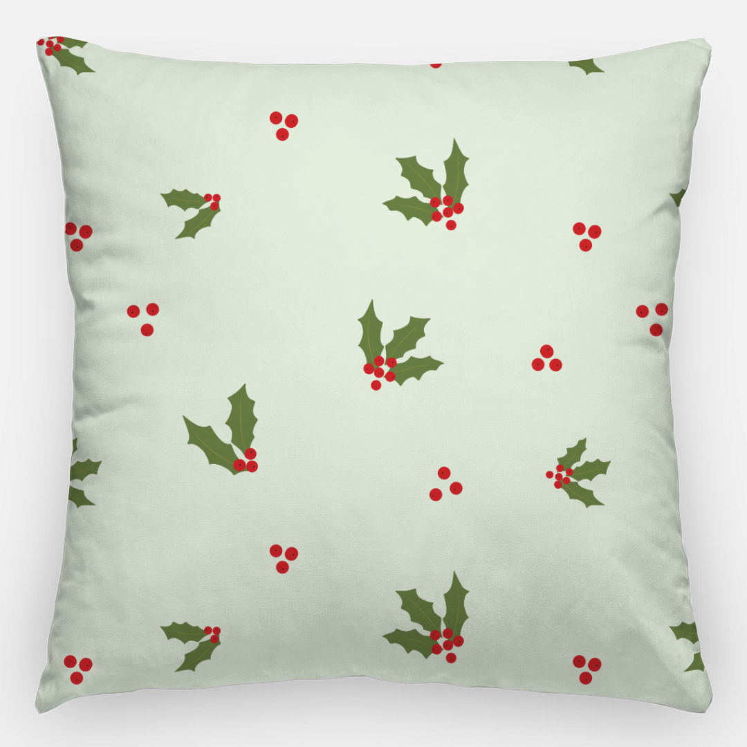 24x24 Holiday Polyester Pillowcase - Red & Green Holly