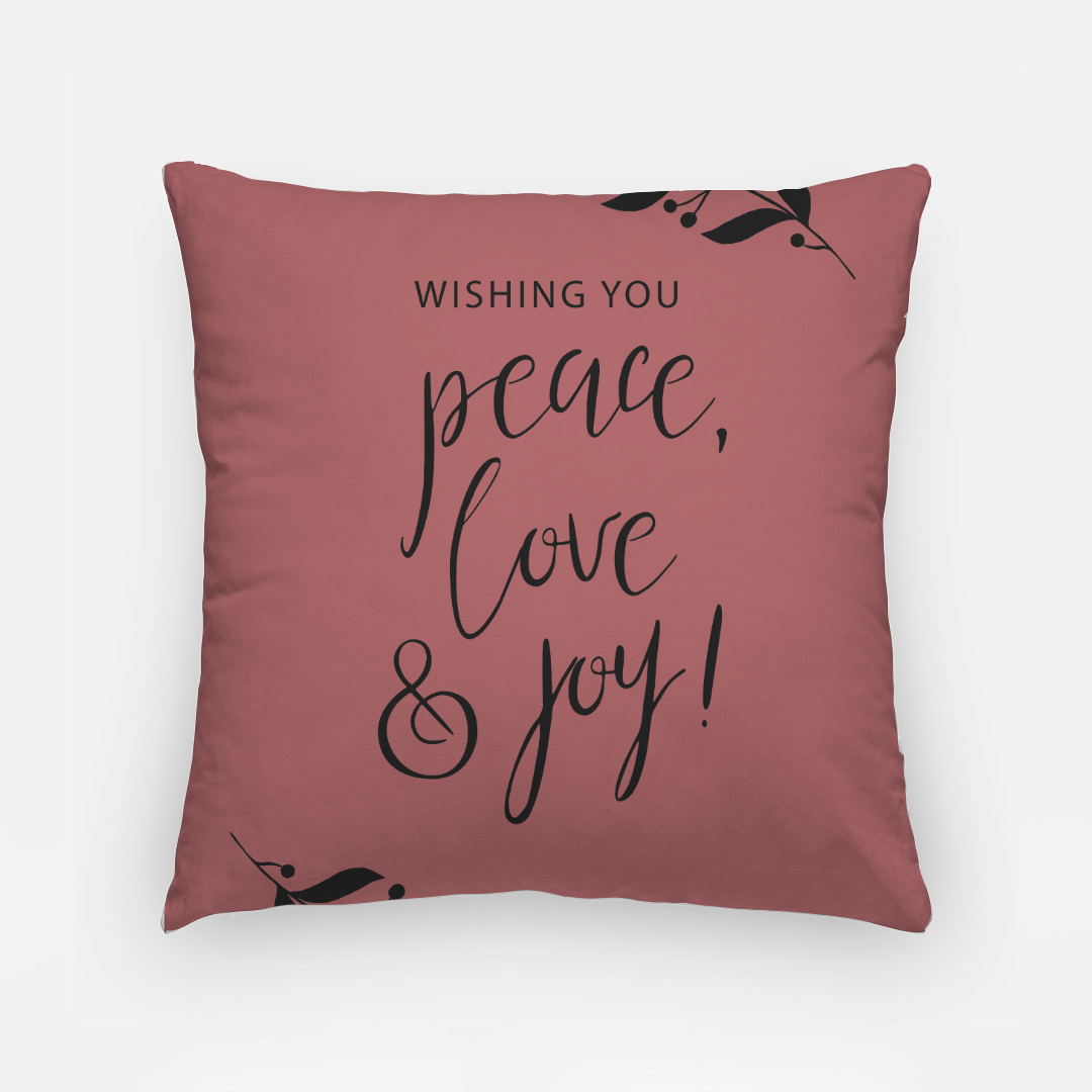 18"x18" Holiday Polyester Pillowcase - Peace, Love & Joy