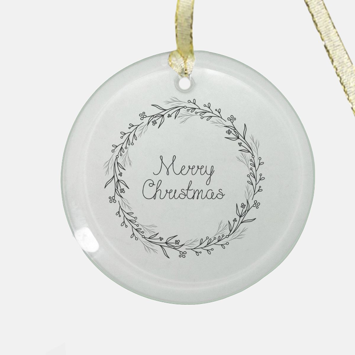 Round Clear Glass Holiday Ornament - Merry Christmas Wreath