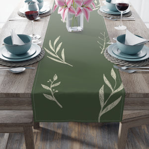 Green Holiday Table Runner - White Garland