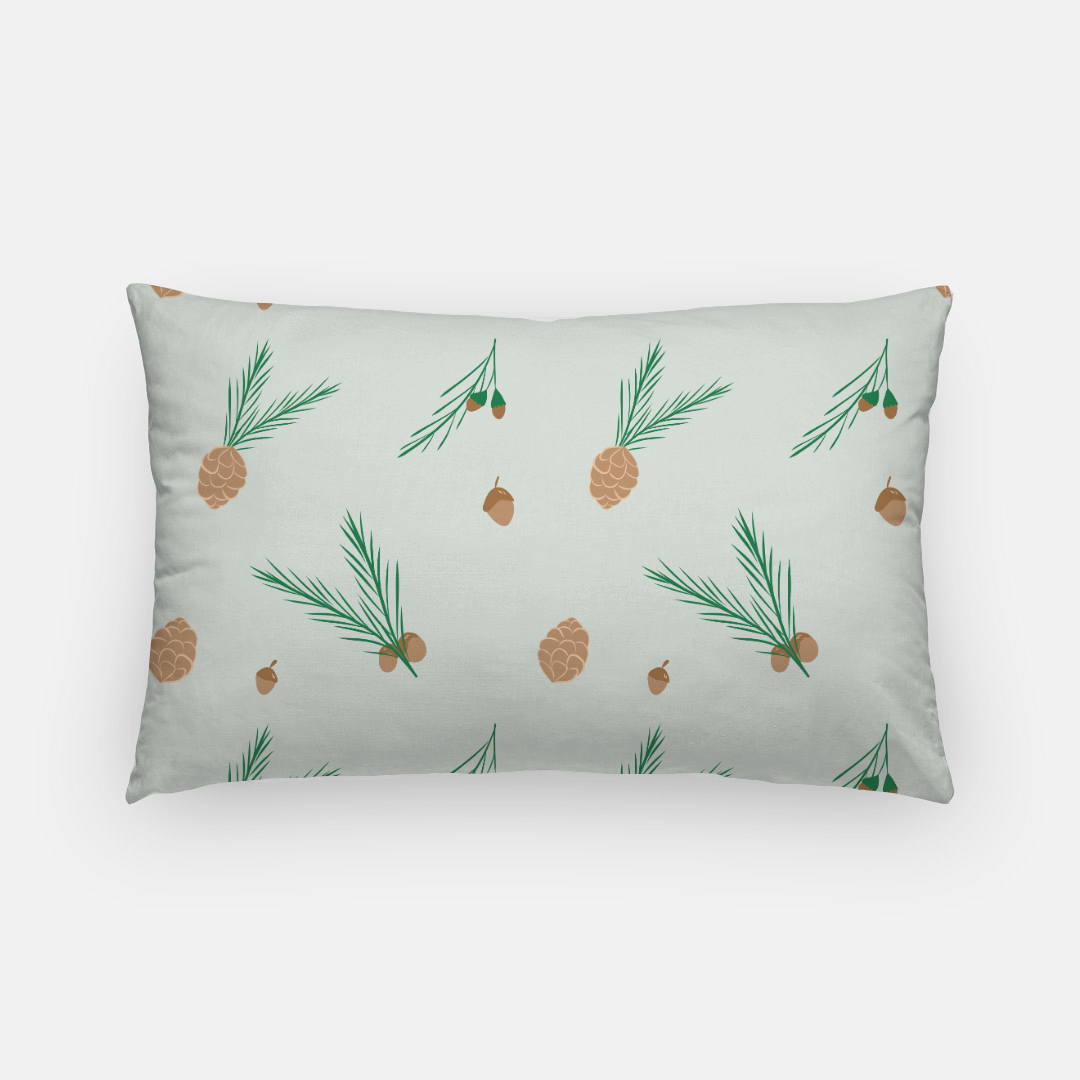 Green Holiday Lumbar Pillowcase - Pinecones & Acorns