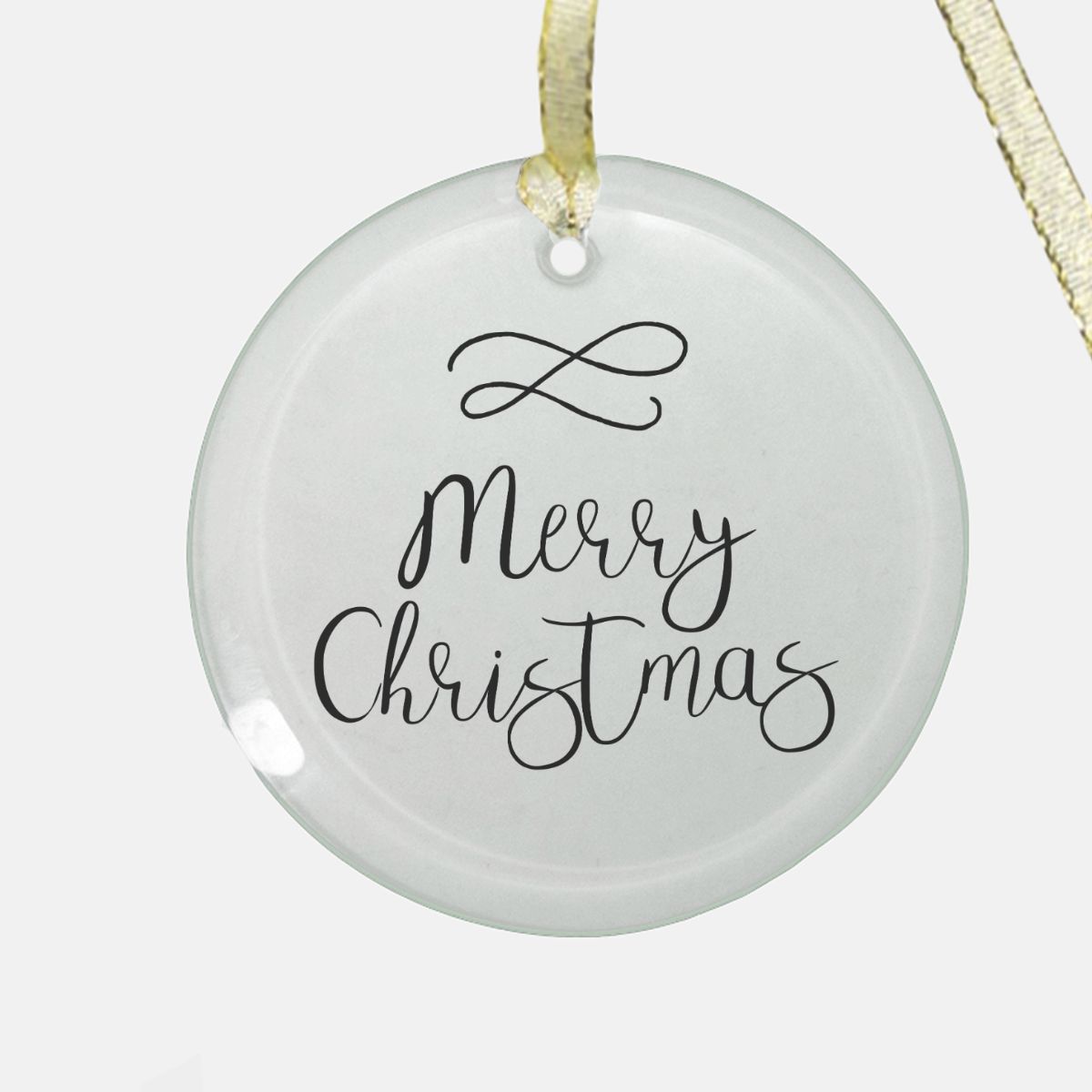 Round Clear Glass Holiday Ornament - Merry Christmas