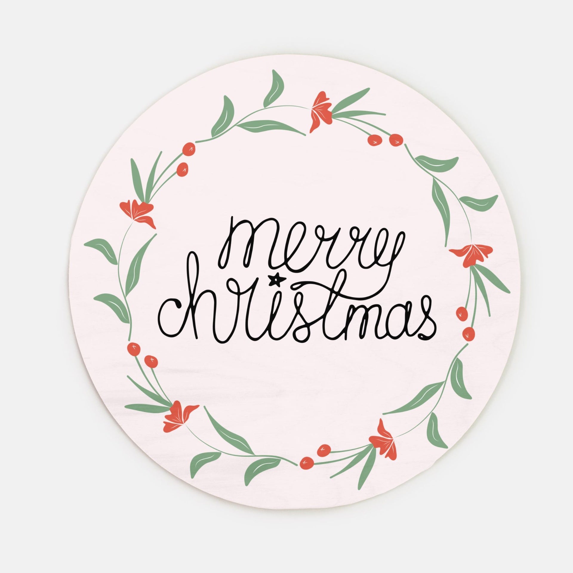 10" Round Wood Sign - Colorful Merry Christmas Wreath