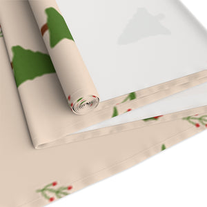 Beige Holiday Table Runner - Holly & Evergreen Trees