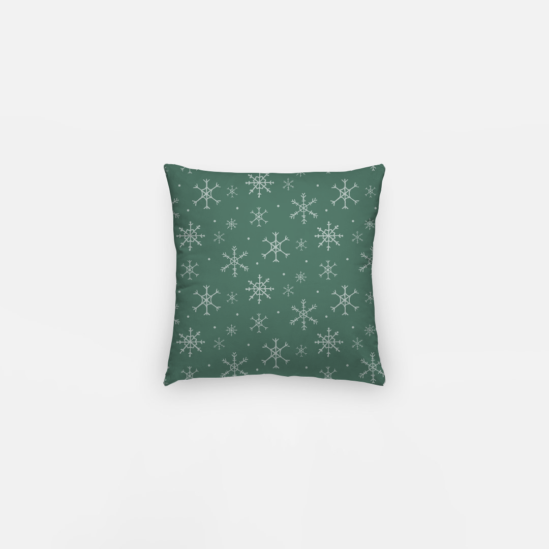 10"x10" Green Holiday Polyester Pillowcase - Snowflakes