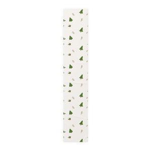 White Holiday Table Runner - Holly & Evergreen Trees