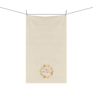 Ecru Kitchen Towel - Watercolor Wreath - Happy Thanksgiving