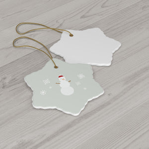 Ceramic Holiday Ornament - Snowman & Snowflakes