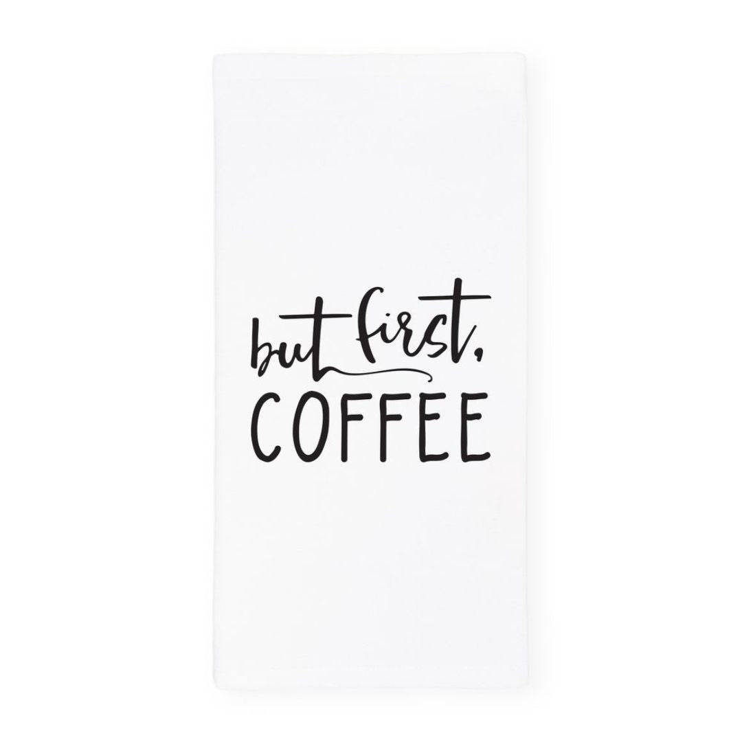 "But First, Coffee" Kitchen Towel - Lifestyle Details