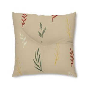 Lifestyle Details - Beige Square Tufted Holiday Floor Pillow - Colorful Garland - 30x30 - Front View
