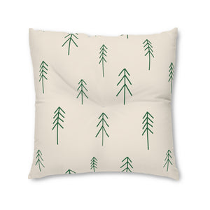 Lifestyle Details - Beige Square Tufted Holiday Floor Pillow - Evergreen - 30x30 - Front View