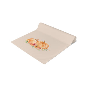 Lifestyle Details - Champagne Table Runner - Orange Pumpkins Watercolor Arrangement - Rolled Up