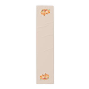 Lifestyle Details - Champagne Table Runner - Orange Pumpkins Watercolor Arrangement - Small - Front View