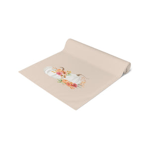 Lifestyle Details - Champagne Table Runner - White Pumpkins Watercolor Arrangement - Rolled Up