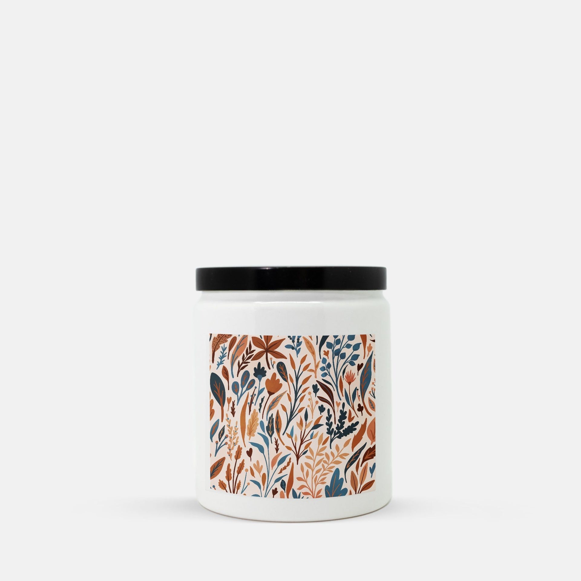 Lifestyle Details - Colorful Autumn Leaves Ceramic Candle w/ Black Lid - Vanilla Bean