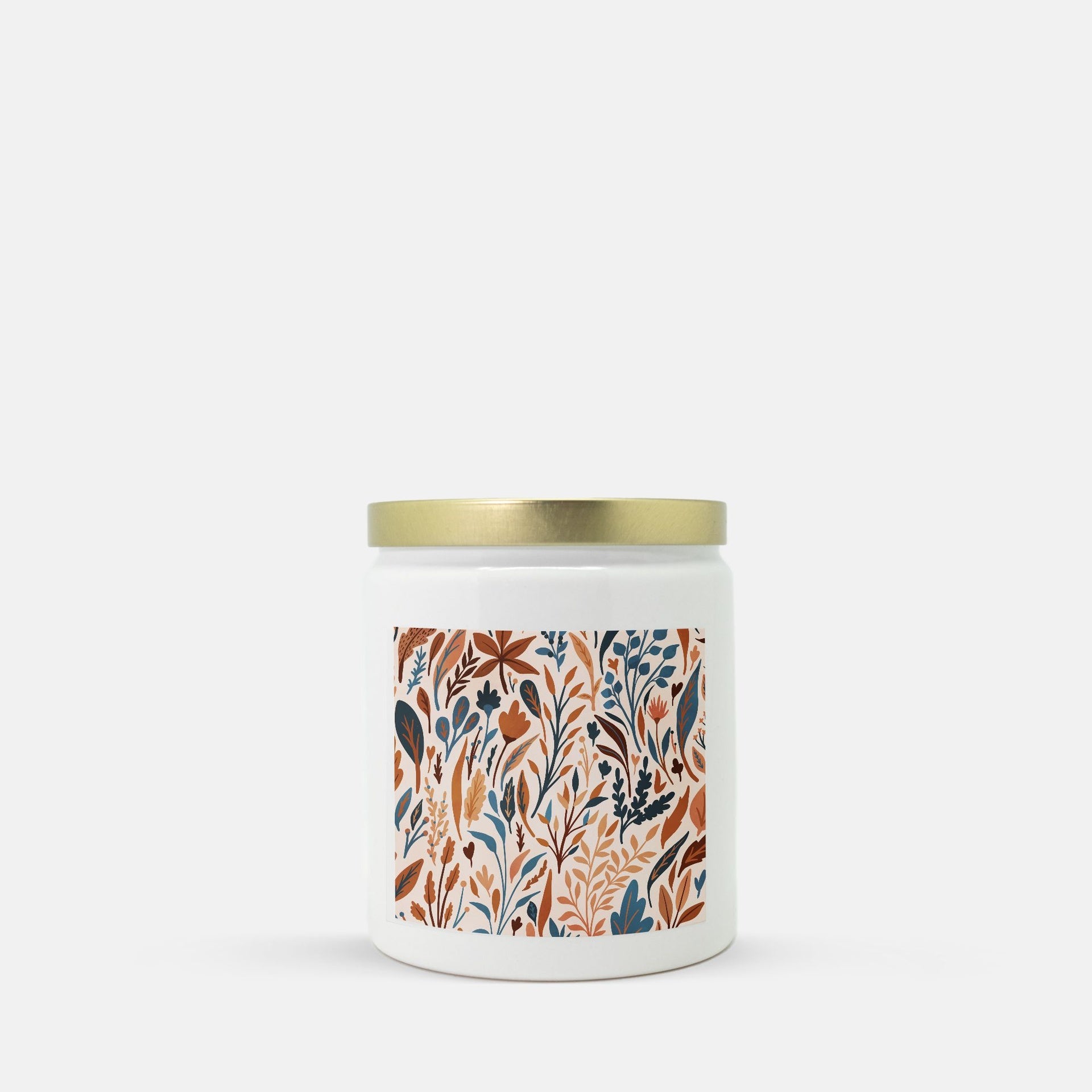 Lifestyle Details - Colorful Autumn Leaves Ceramic Candle w/ Gold Lid - Vanilla Bean