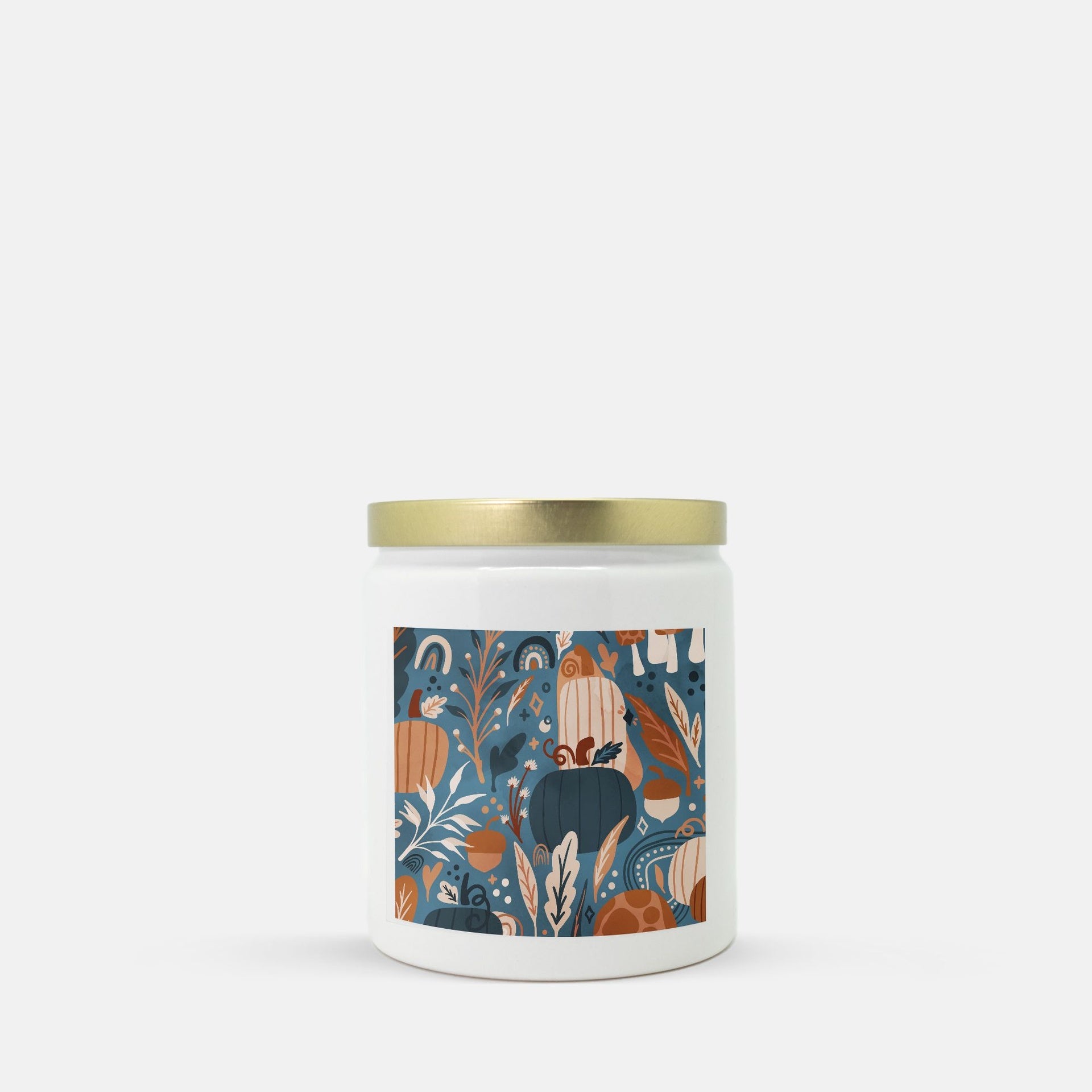 Lifestyle Details - Colorful Autumn Nature Ceramic Candle w Gold Lid - Macintosh