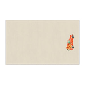 Lifestyle Details - Ecru Kitchen Towel - Bright Orange Rustic Autumn Truck & Sunflowers - Horizontal